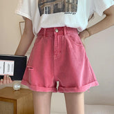 Helle Sommerfarben High Waist Loose Denim Shorts